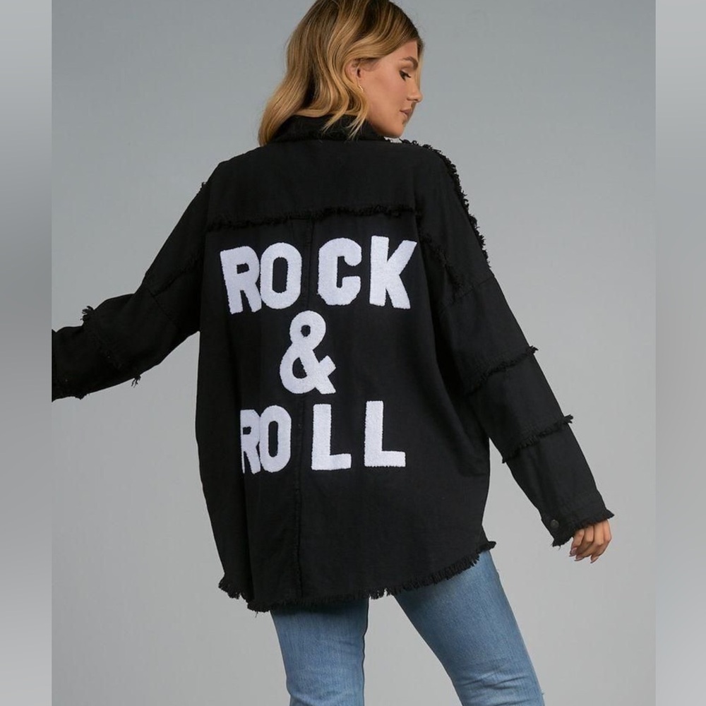 Rock & Roll Black Graphic Shirt Jacket